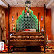 Indoor usage of Purple Glass Antique Bronze Metal Body Moroccan Style Wall Light with E27 Fitting | TEKLED 151-194583