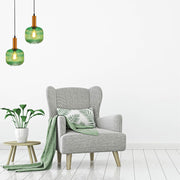 Indoor usage of Sawyer Ribbed Fluted Reeded Maloto Lantern Green Opal Purple Amber Glass Pendant Ceiling Light E27 Gold Metal Top | TEKLED 150-18718