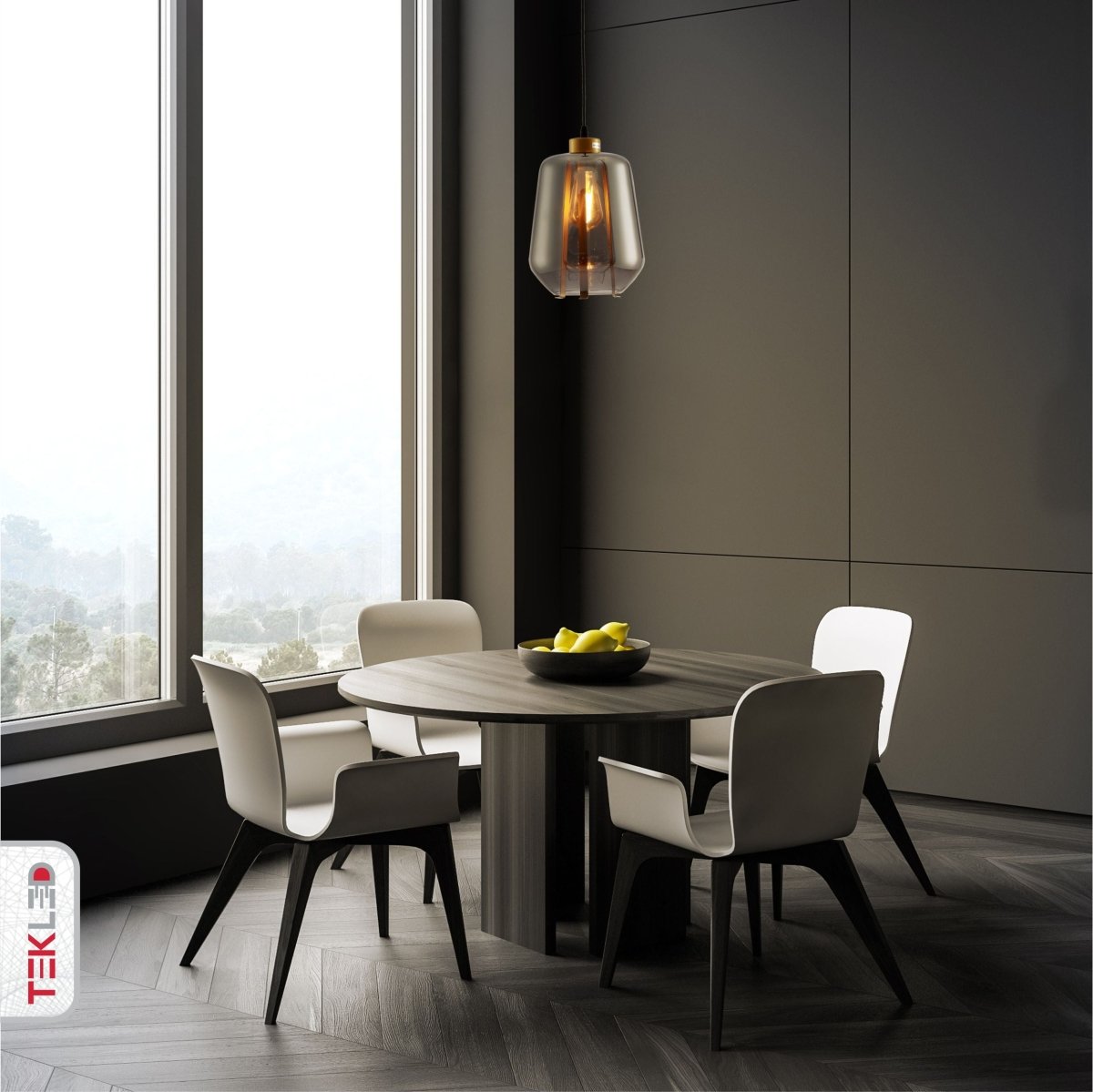 Indoor usage of Smoky Glass Schoolhouse Pendant Light with E27 Fitting | TEKLED 159-17348