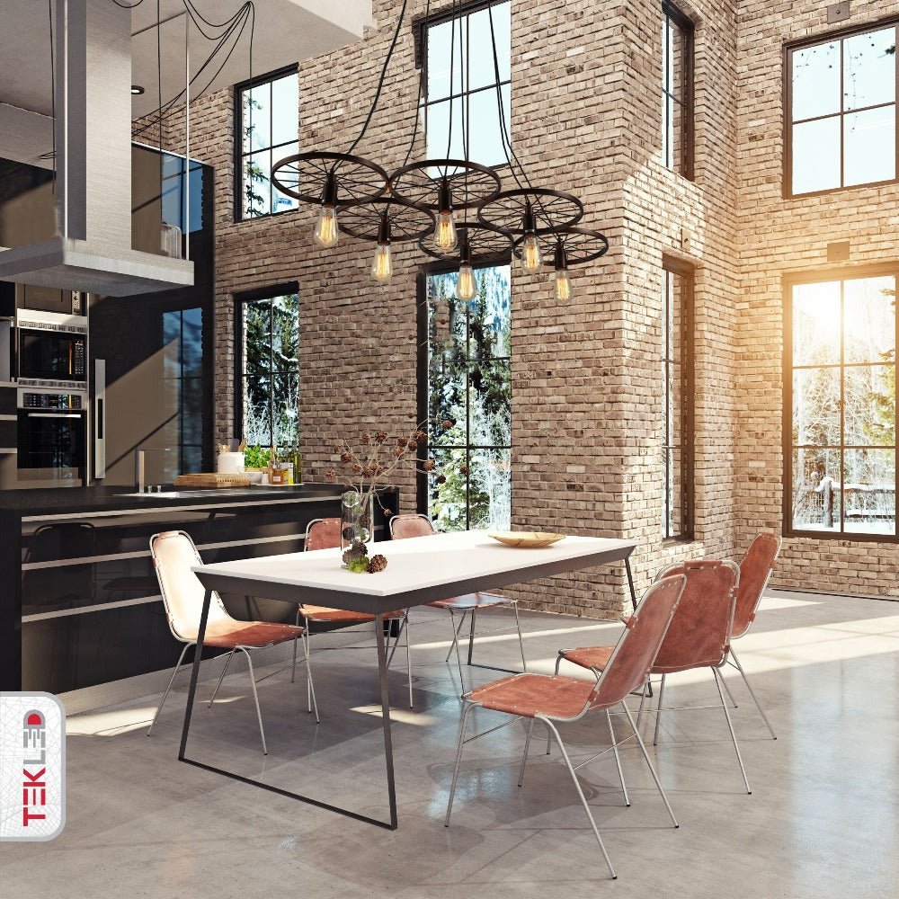 Indoor usage of Vintage Industrial Wagon Wheel Pendant Light with 6xE27 Fitting | TEKLED 158-17896