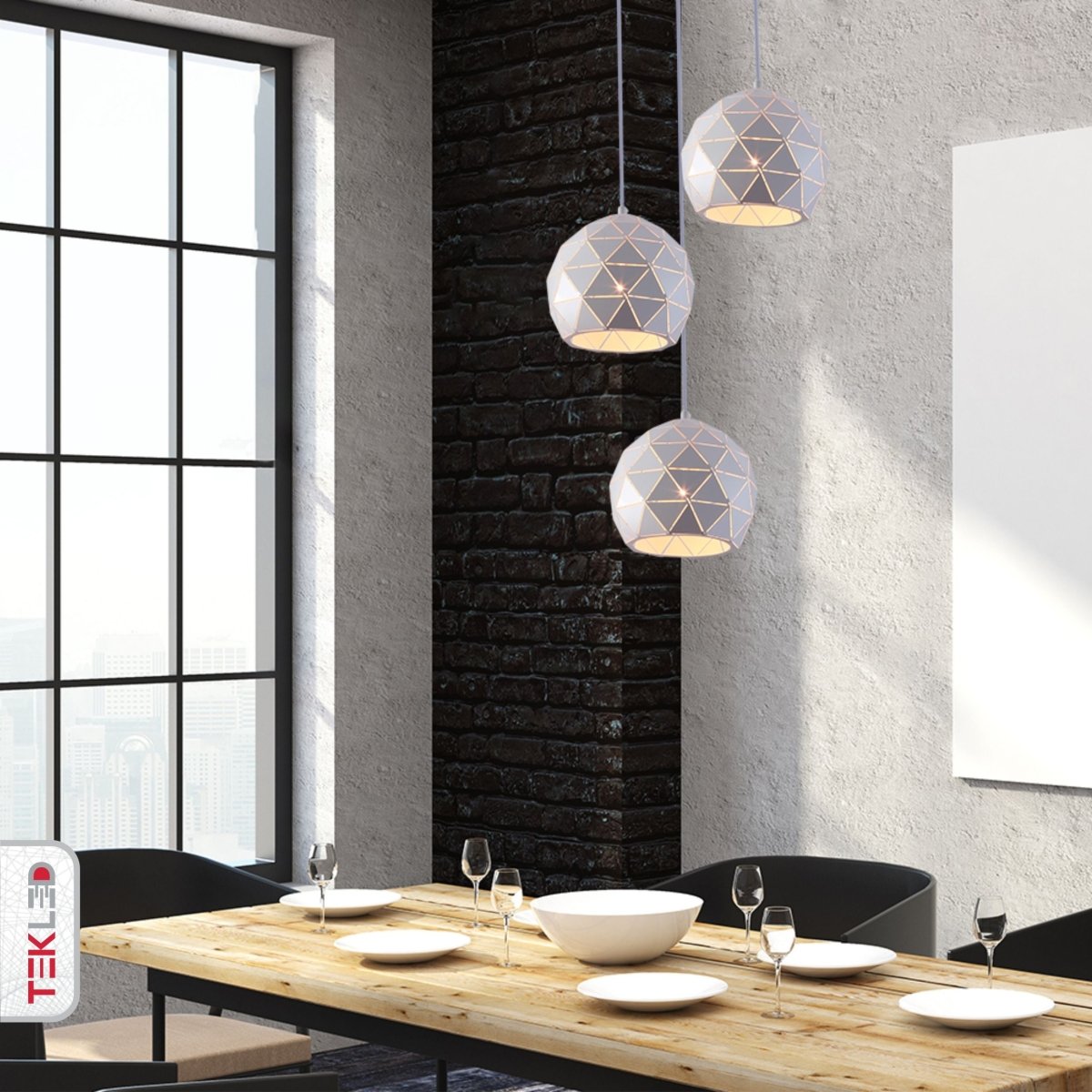 Indoor usage of White Metal Laser Cut Globe Pendant Light with 3xE27 Fitting | TEKLED 150-18258