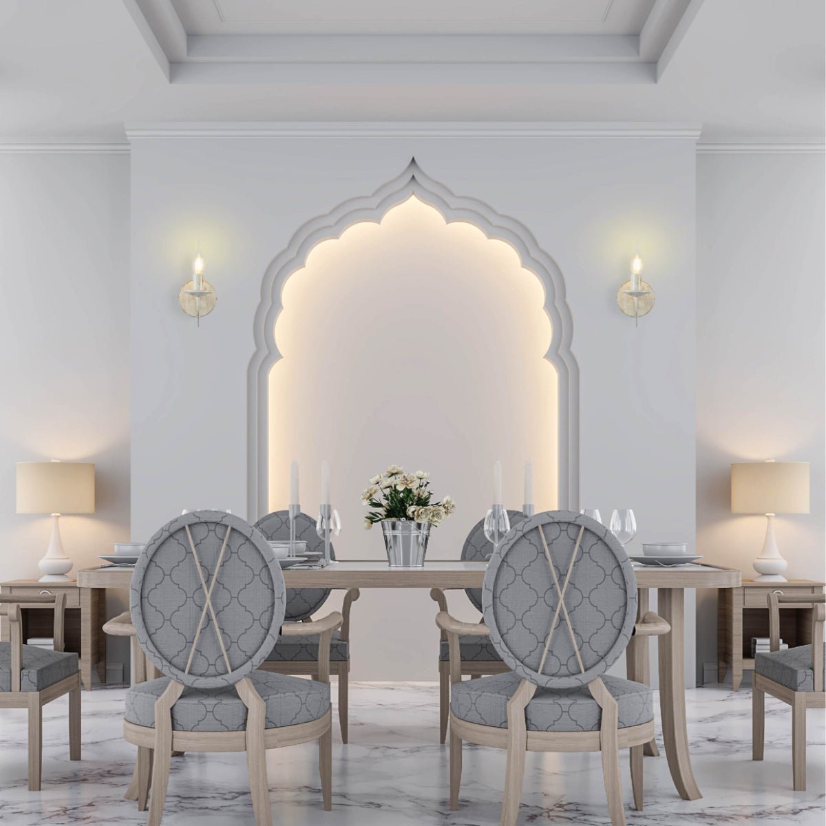 Indoor usage of White Rice Metal Wall Light with E14 Fitting | TEKLED 151-19814