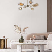 Interior application of Amber Glass Metalic Gold Branch Twig Semi Flush Modern Ceiling Light with 8xE27 Fitting | TEKLED 159-17814