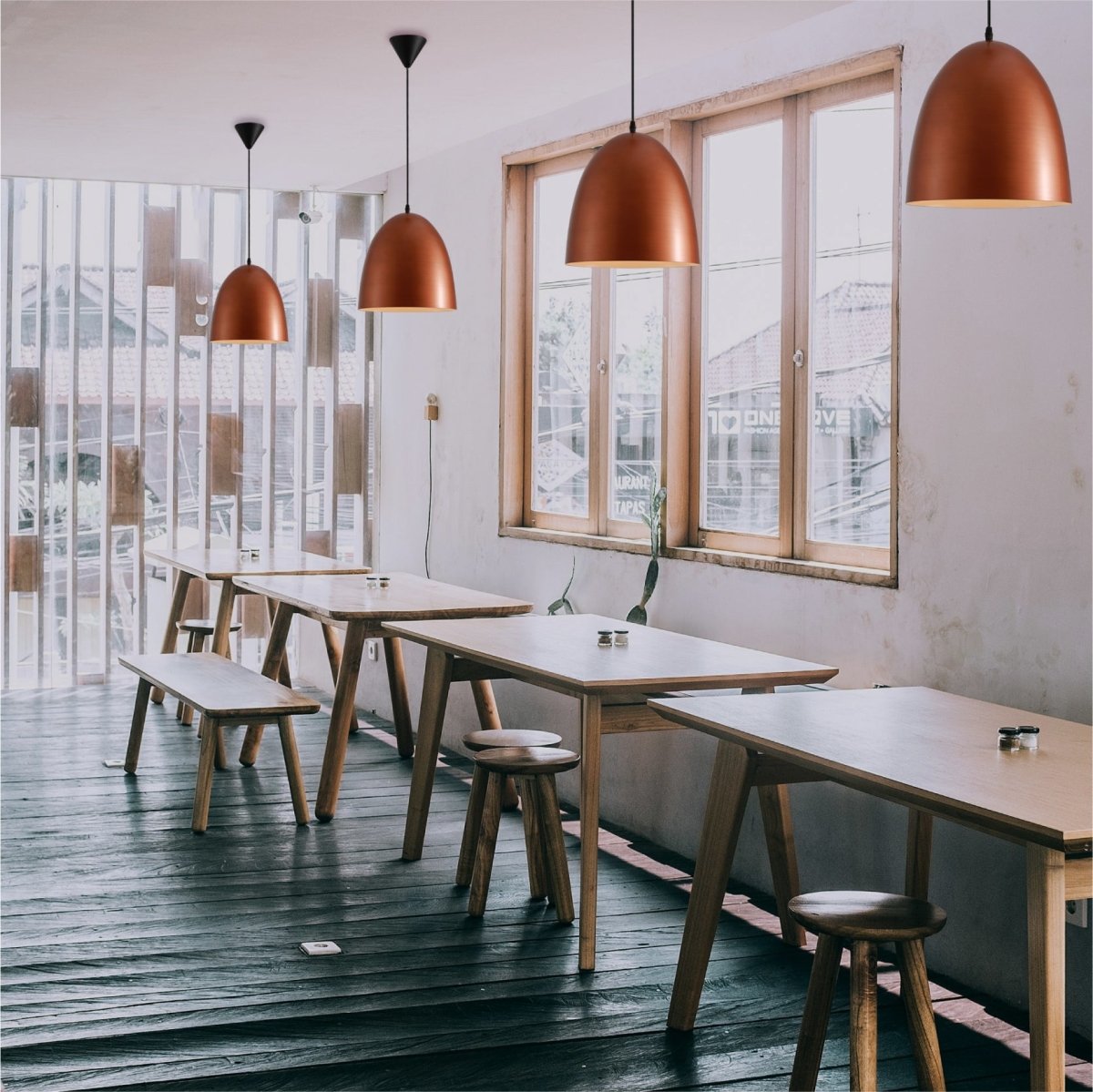Indoor cafeteria cafe restaurant usage of Antique Copper Dome Metal Pendant Ceiling Light with E27 Fitting D220 | TEKLED 150-18189