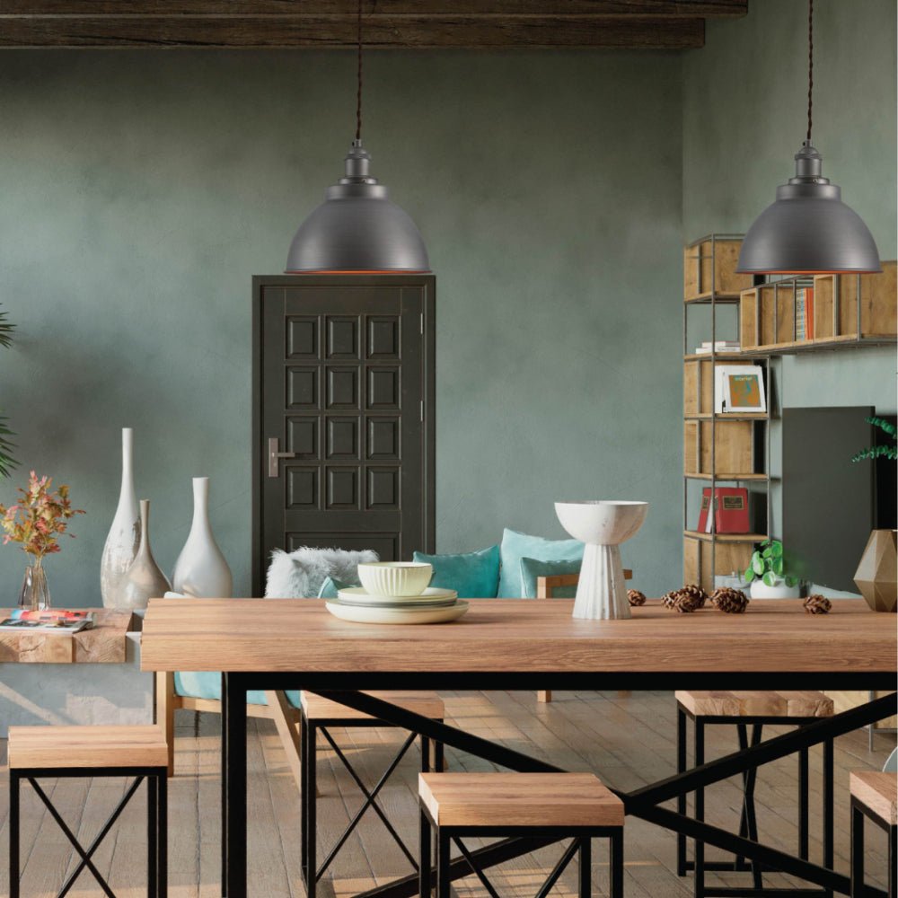 Interior application of Brooklyn Vintage Metal Dome Pendant Light Pewter Copper  Bronze E27  | TEKLED 150-18203