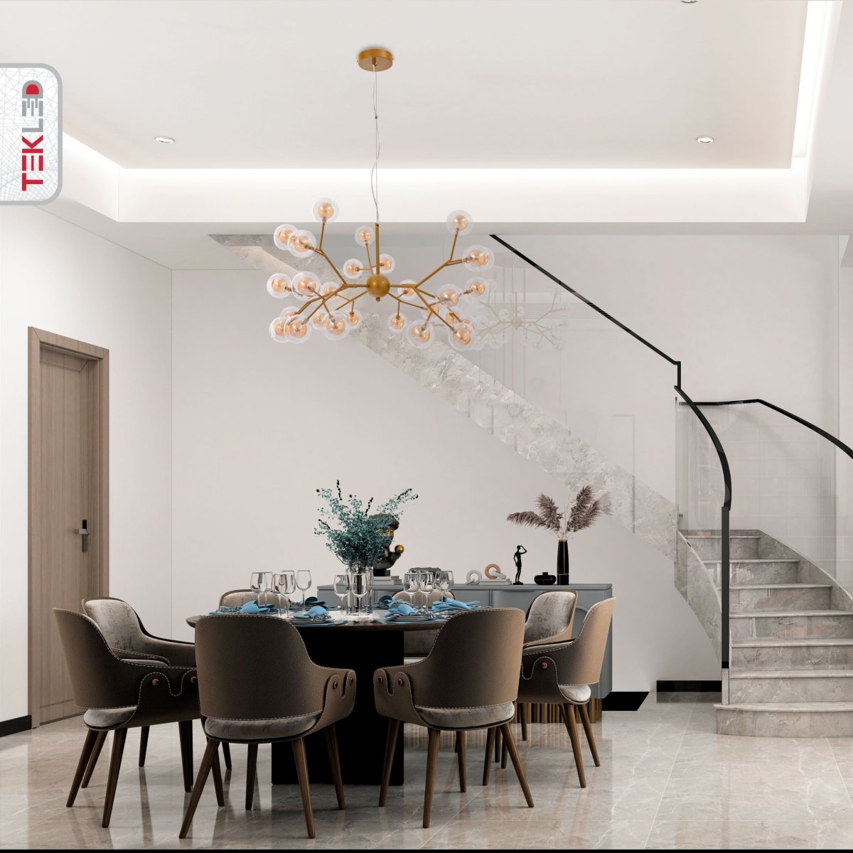 Interior application of Neuron Model Gold and Amber Chandelier with 27xG4 Fittings | TEKLED 158-19616