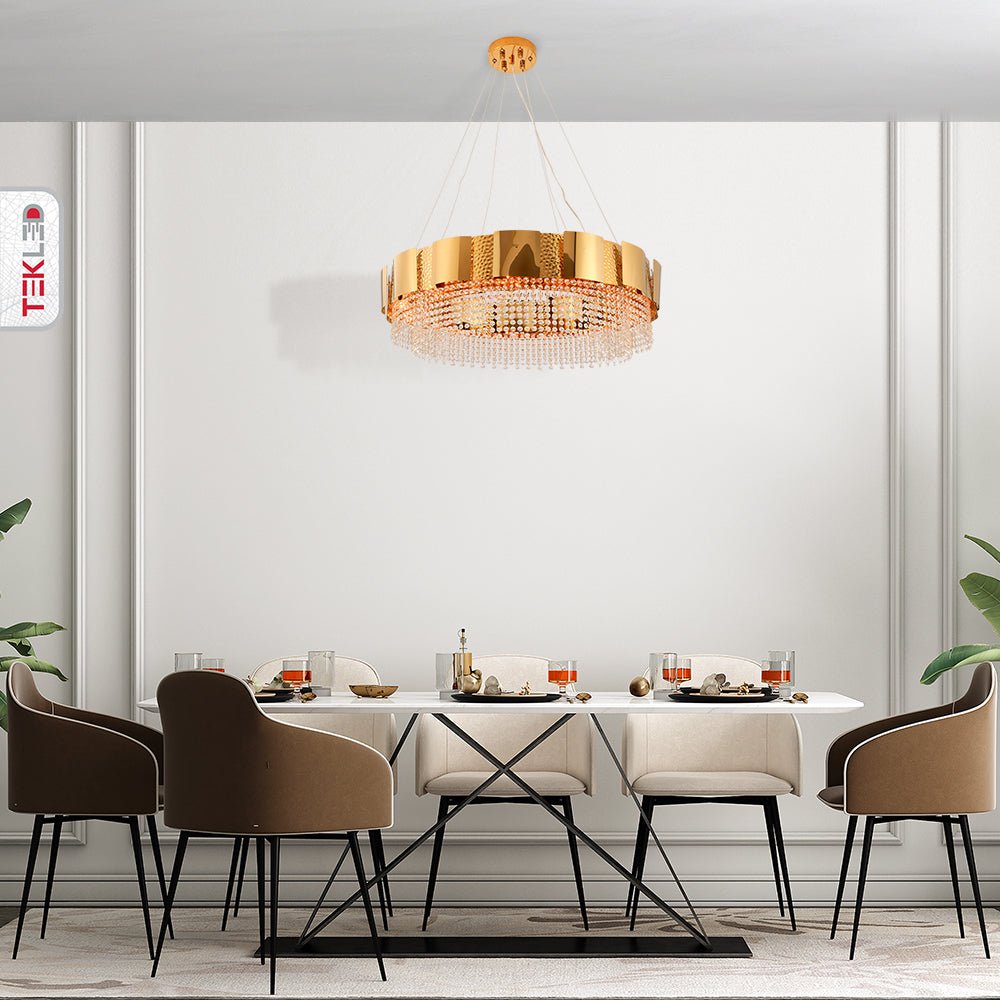 Octagon Crystal Gold Metal Kitchen Island Chandelier Ceiling Light