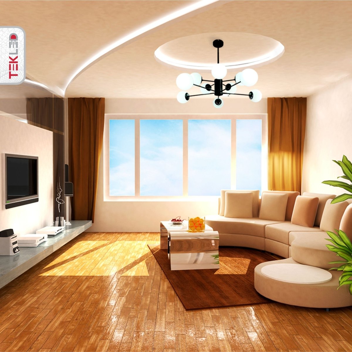 Interior application of Snowflake Opal Globe Glass Black Body Ceiling Light with 10xE27 Fittings | TEKLED 159-17424