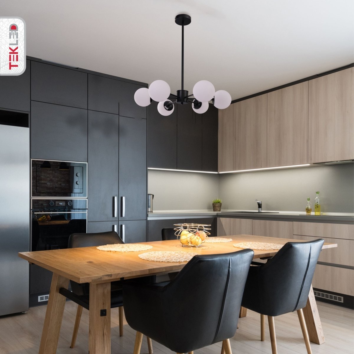 Interior application of Snowflake Opal Globe Glass Black Body Ceiling Light with 6xE27 Fittings | TEKLED 159-17423