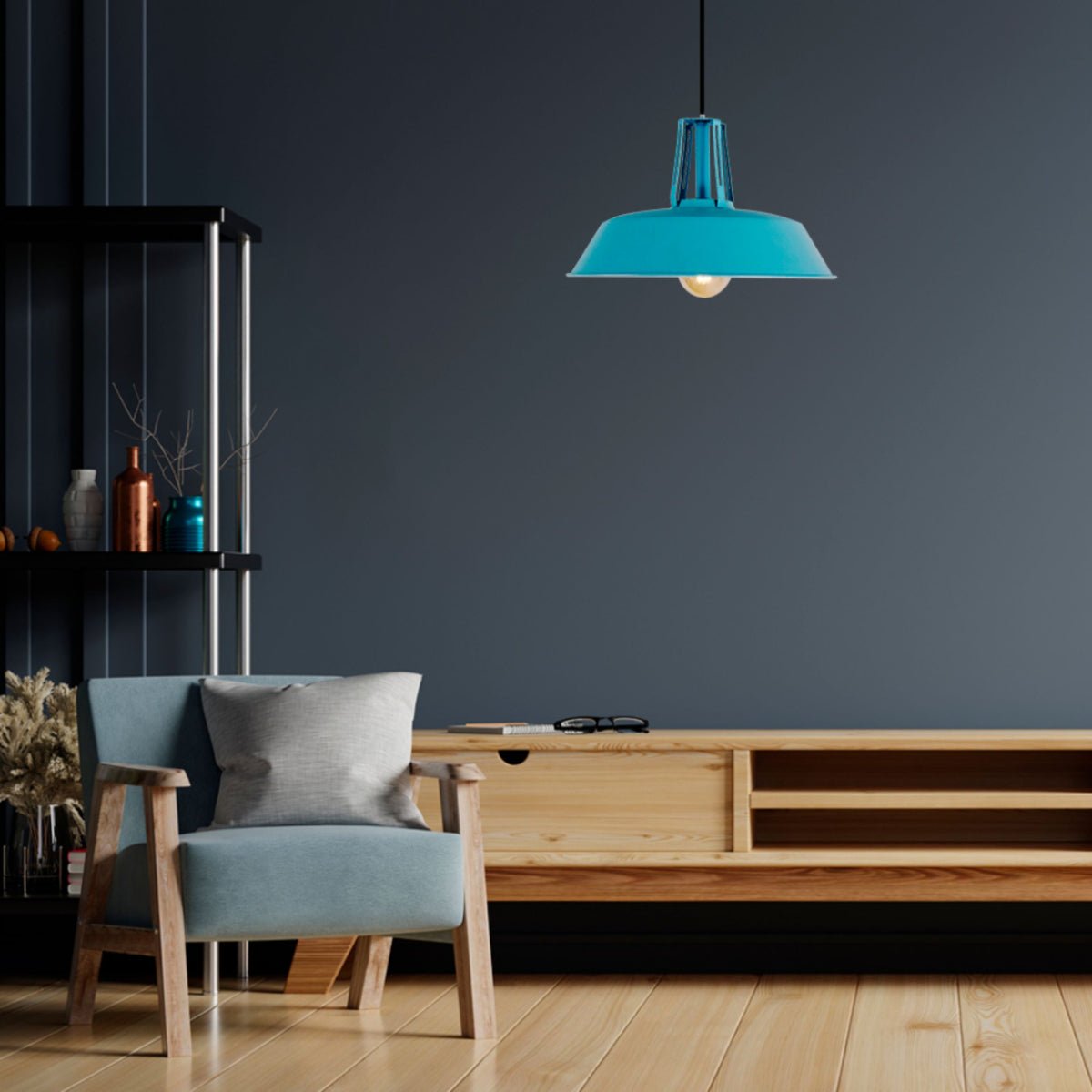 Interior application of Turquoise Metal Step Pendant Ceiling Light with E27 | TEKLED 150-18110