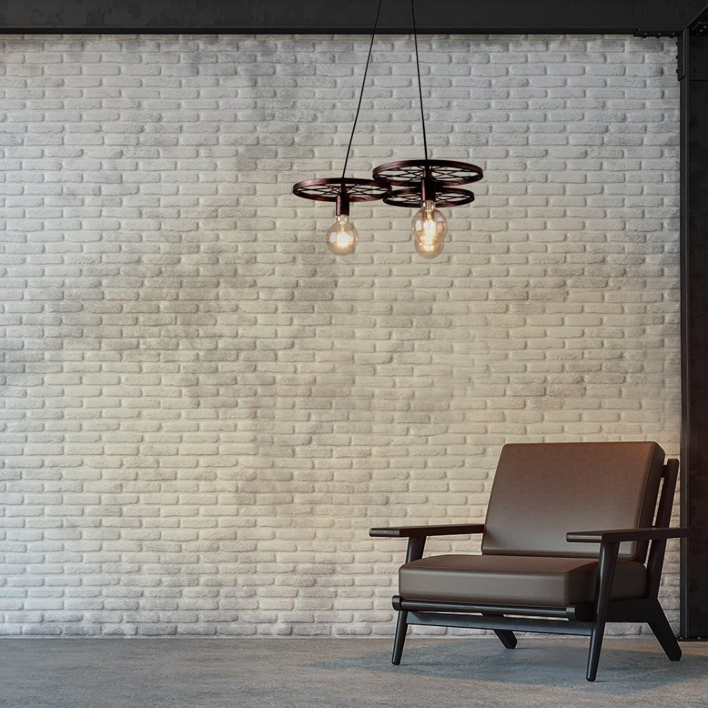 Interior application of Vintage Industrial Wagon Wheel Pendant Light with 3xE27 Fitting | TEKLED 158-17892