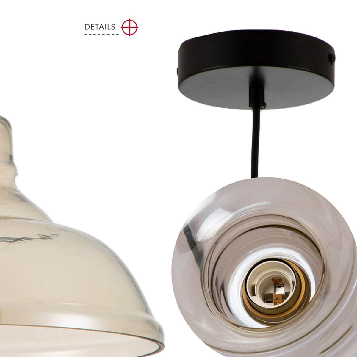 Detailed shots of Amber Glass Cone Pendant Ceiling Light with E27 | TEKLED 150-17802
