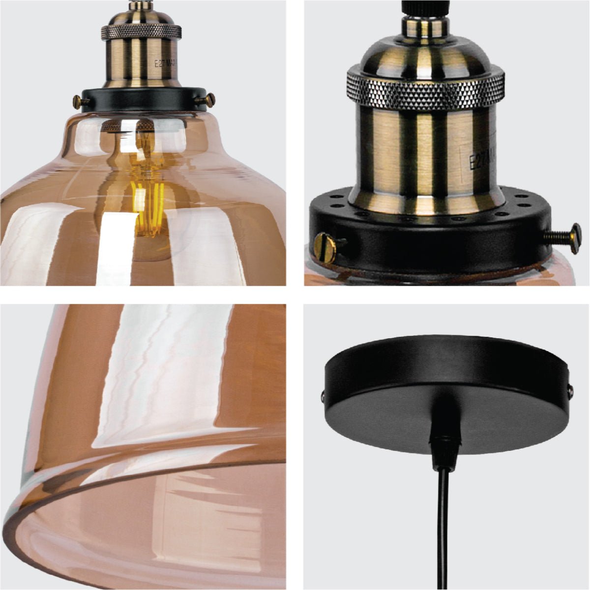Detailed shots of Amber Glass Dome Pendant Ceiling Light with E27 | TEKLED 150-17804