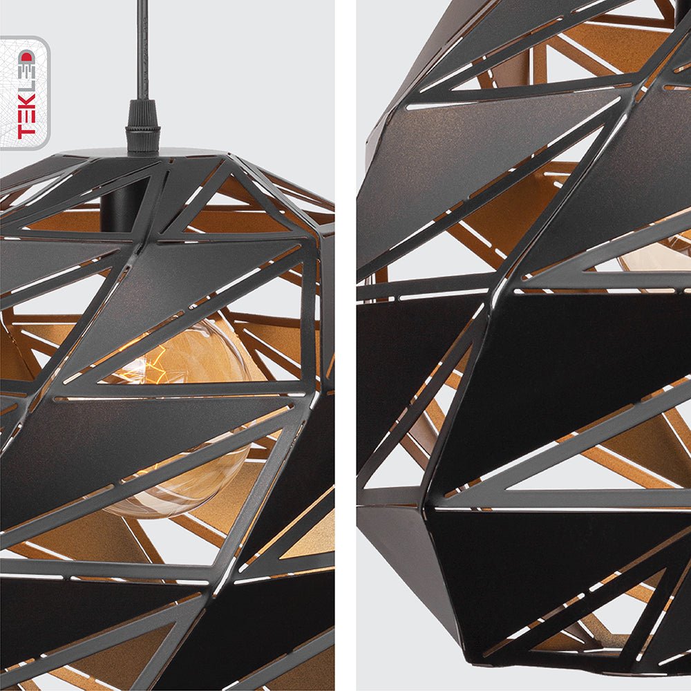 Detailed photo of black-golden metal polyhedral pendant light l with e27 fitting