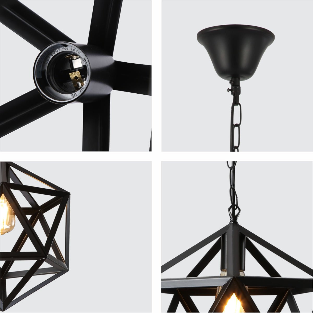 Detailed shots of Black Metal Cage Polyhedral Pendant Ceiling Light with E27 | TEKLED 150-17834