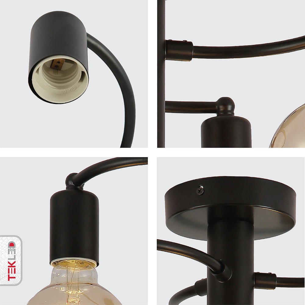 Detailed photo of black metal ceiling light with 4xe27 fitting