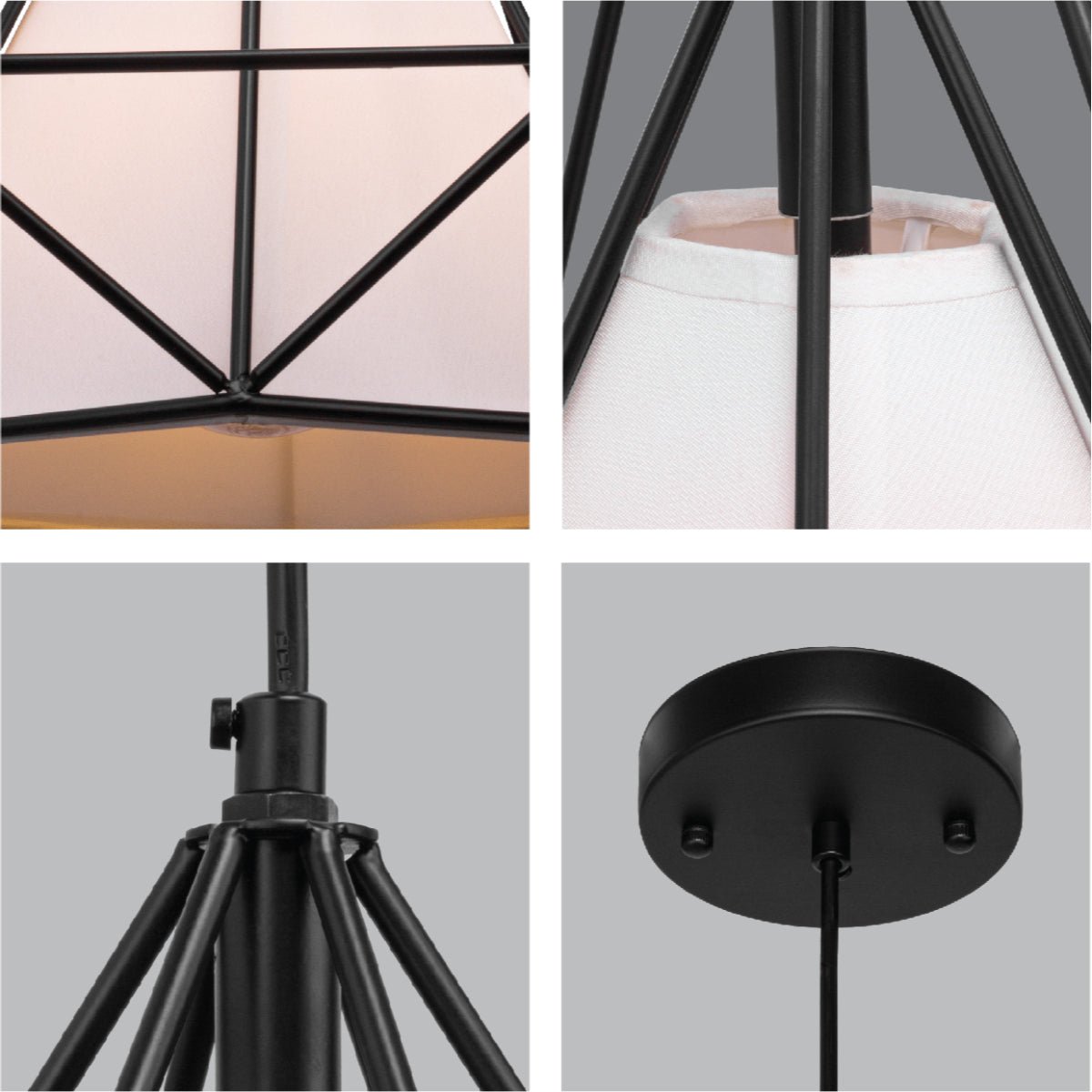 Detailed shots of Black Wire Opal Shade Caged Funnel Pendant Ceiling Light with E27 | TEKLED 150-17746