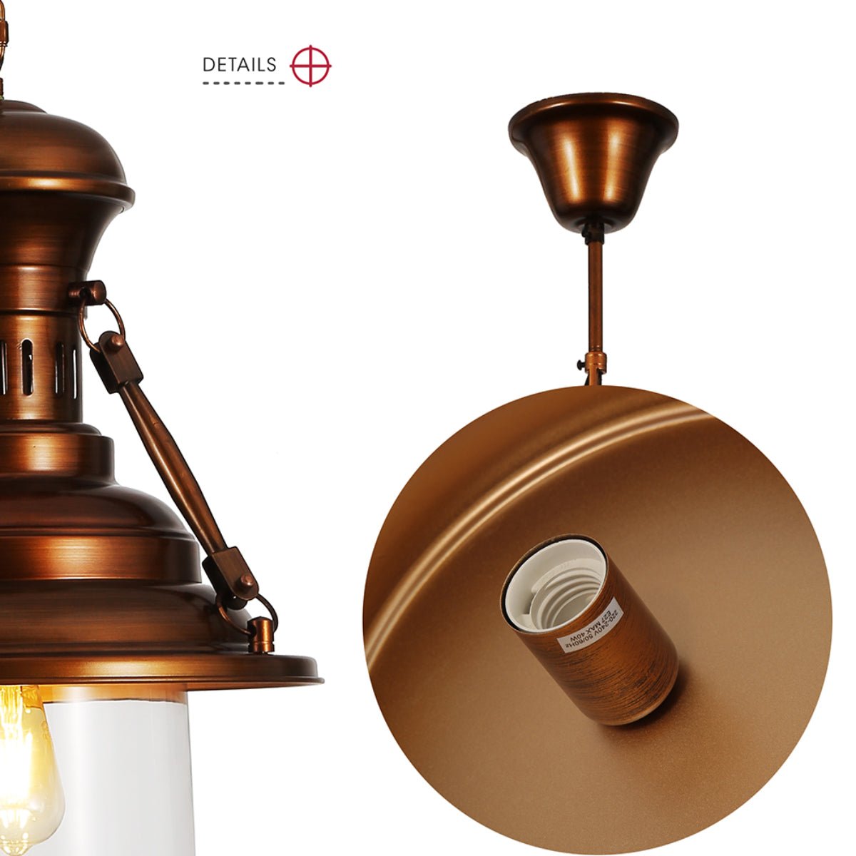 Detailed shots of Brown Metal Clear Glass Step Pendant Ceiling Light with E27 | TEKLED 150-17824