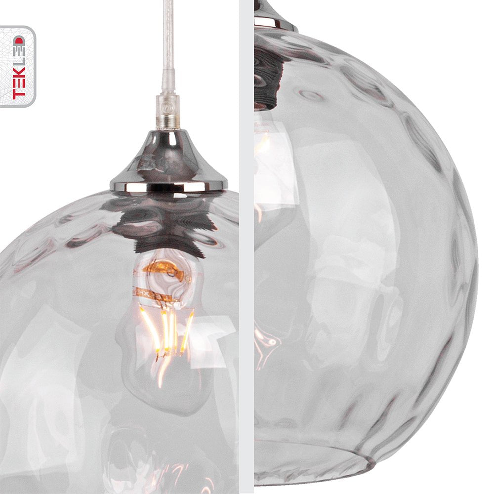 Detailed photo of clear glass globe pendant light with e27 fitting