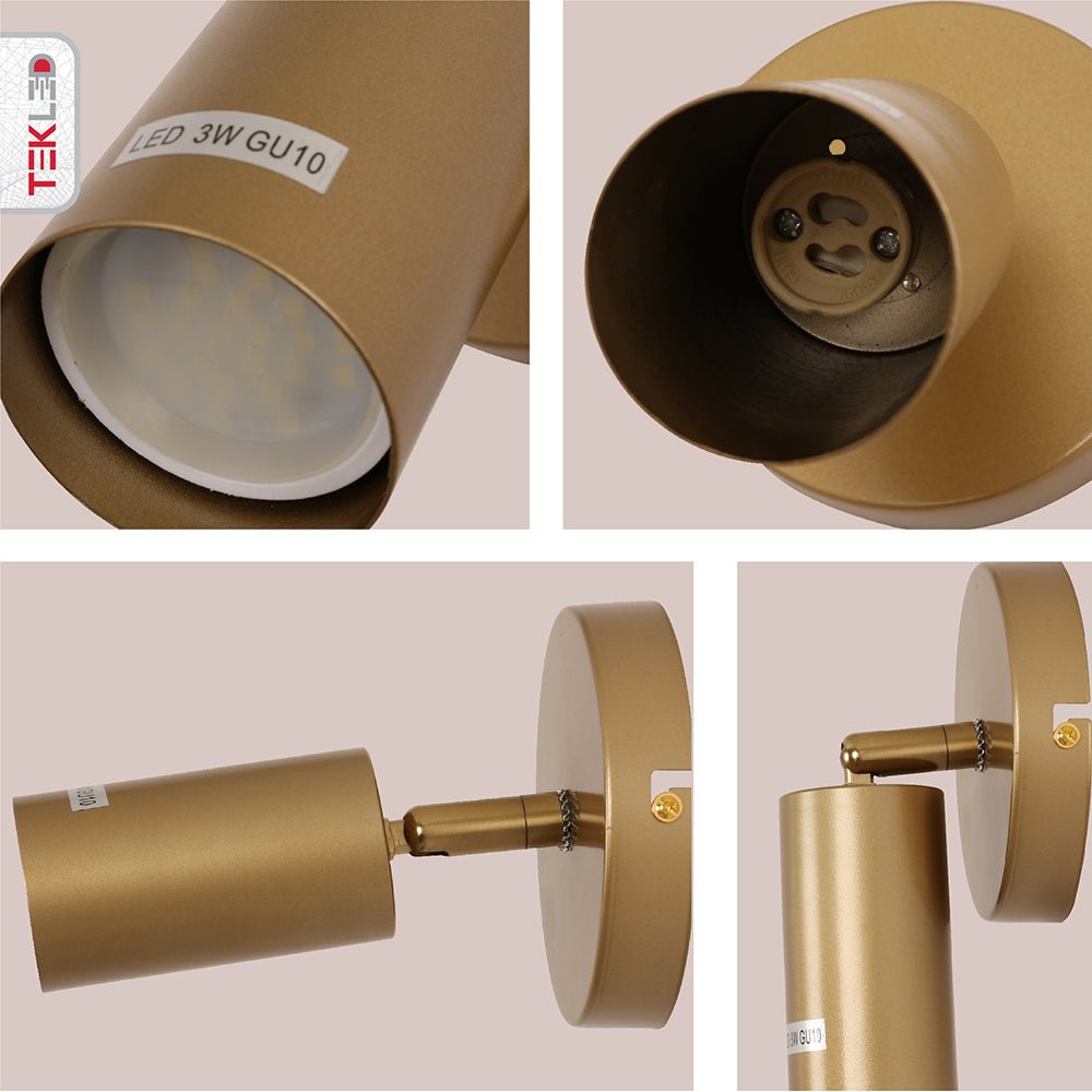 Detailed photo of Gold Metal Spot Wall Light with GU10 Fitting