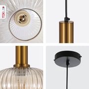 Detailed photo of golden bronze metal amber glass globe pendant light s with e27 fitting