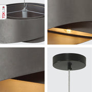 Detailed photo of grey fabric cylinder pendant light with e27 fitting