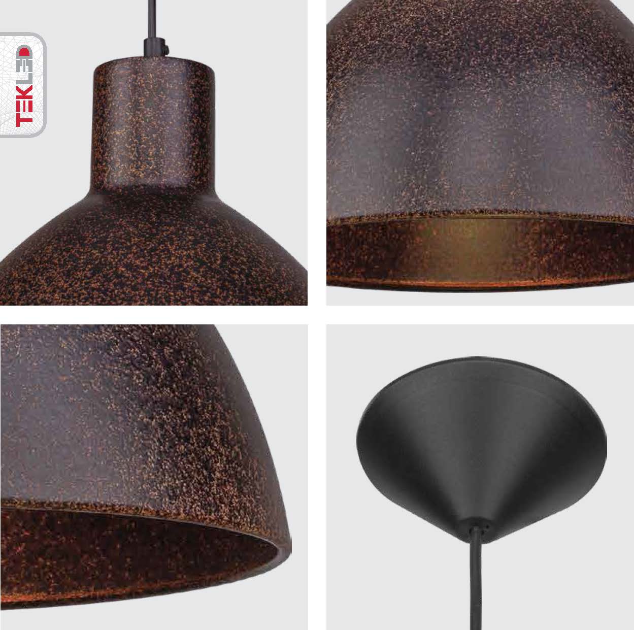 Detailed photo of rusty brown metal dome flat pendant light with e27 fitting