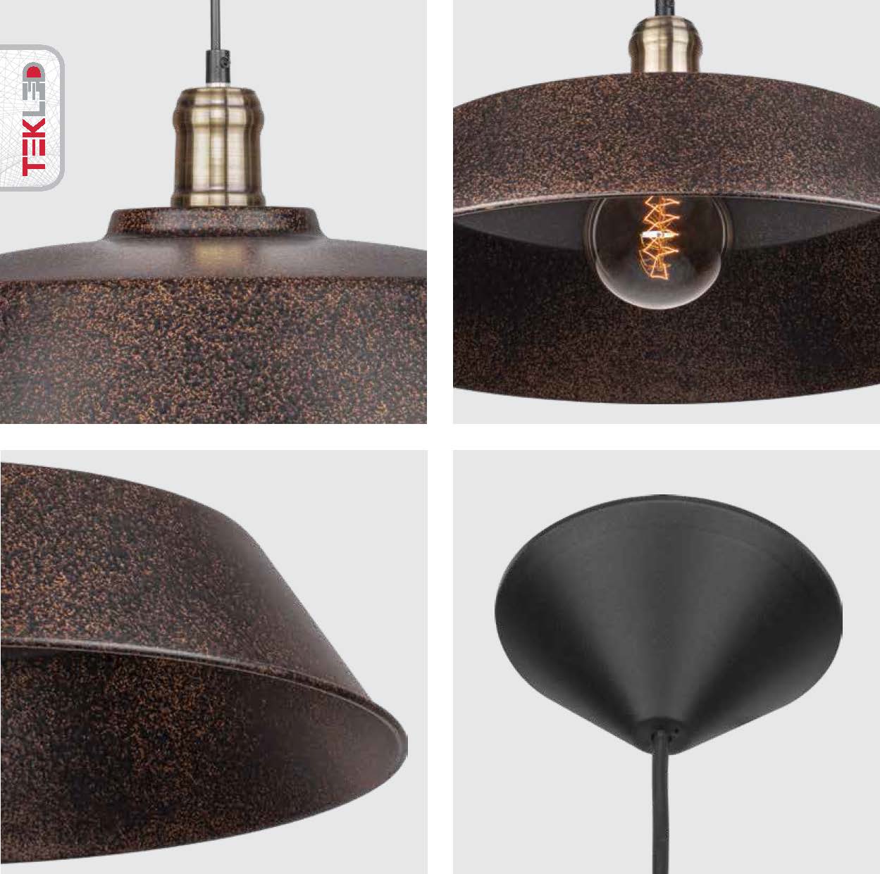 Detailed photo of rusty brown metal step flat pendant light l with e27 fitting