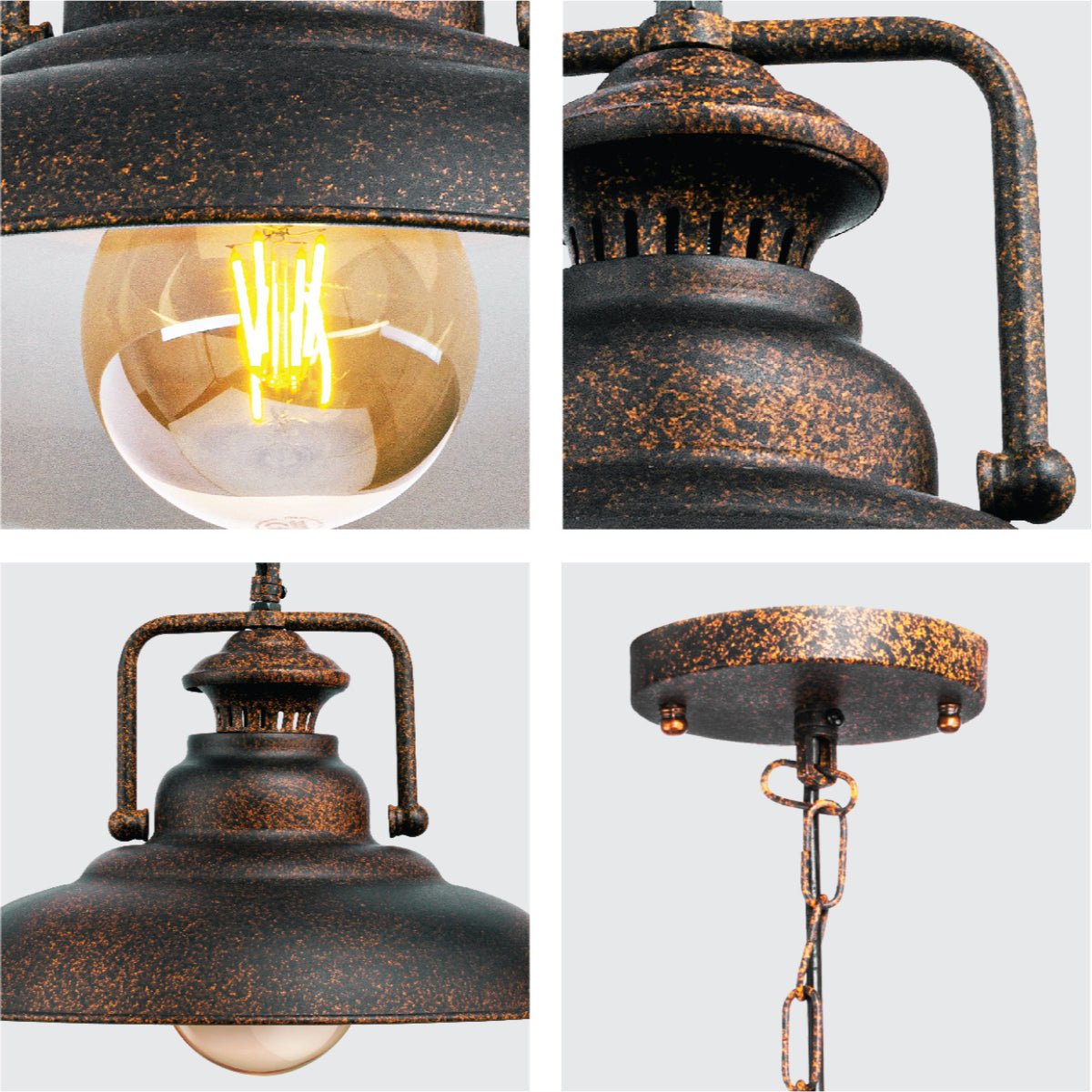 Detailed shots of Rusty Brown Metal Step Pendant Ceiling Light with E27 | TEKLED 150-17932