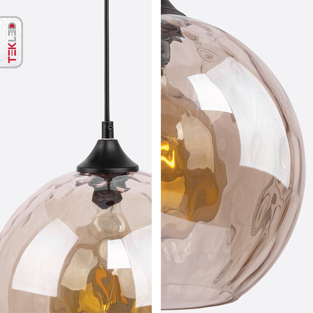Detailed photo of smoky glass globe pendant light with e27 fitting
