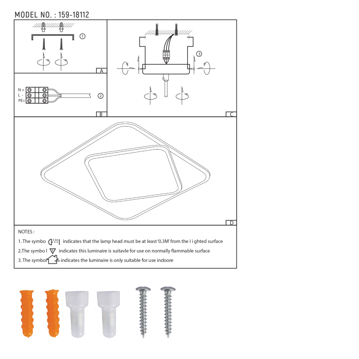Technical specs of Layered Square LED Flush Ceiling Light 159-18112