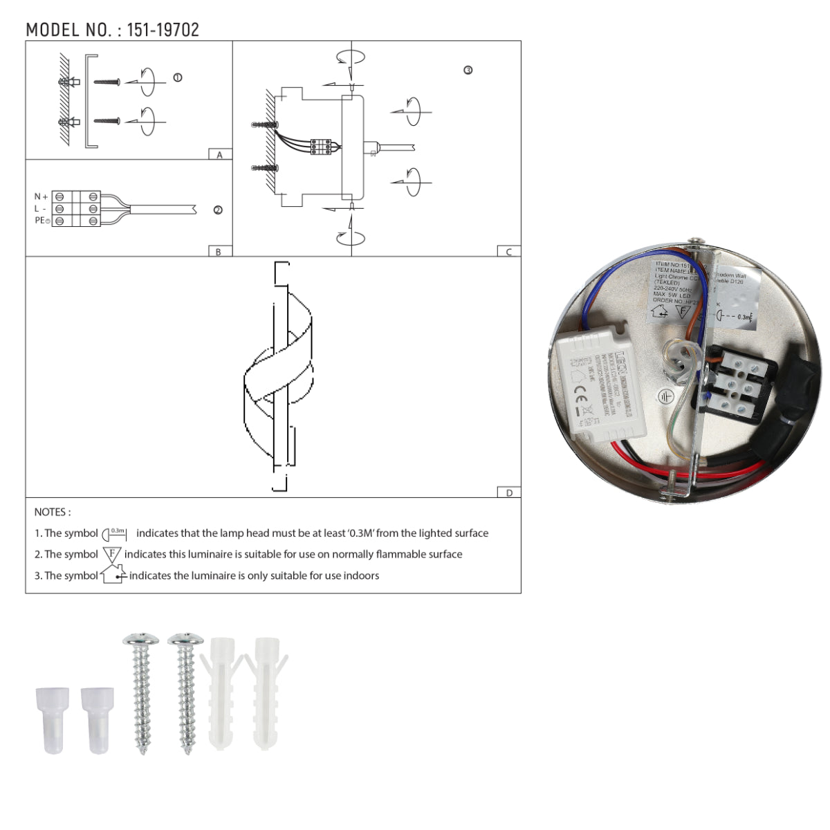 Technical specs of LED Spiral Modern Wall Sconce Light Chrome CCT Changable 151-19702