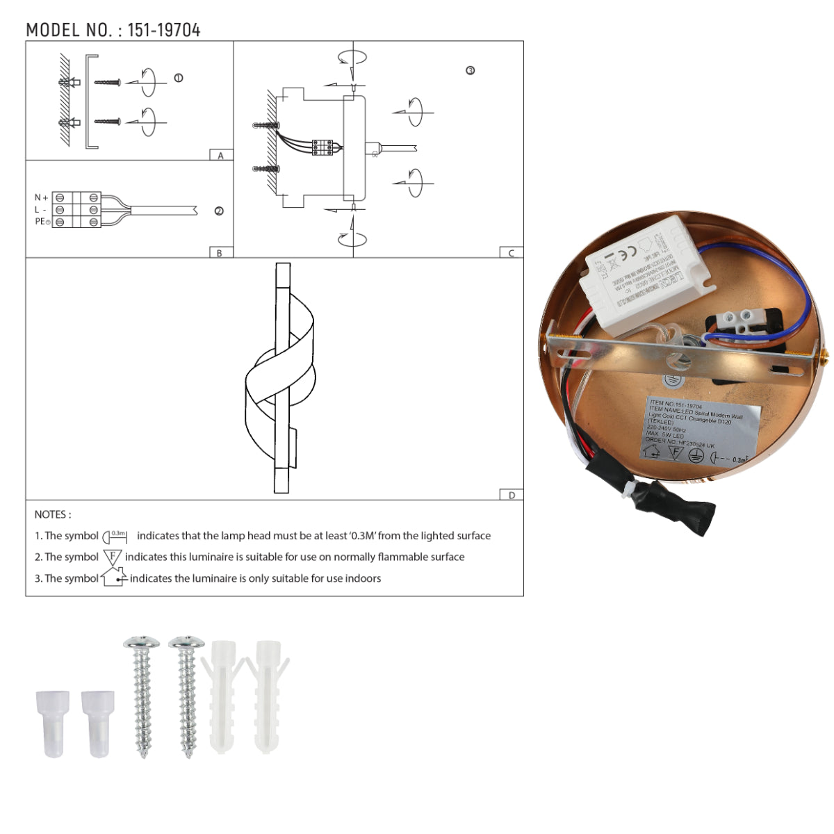 Technical specs of LED Spiral Modern Wall Sconce Light Chrome CCT Changable 151-19704