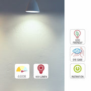 Shows light specs of Vela LED Candle Bulb C37 Dimmable E14 Small Edison Screw 5W Cool Daylight 6500K Pack of 6