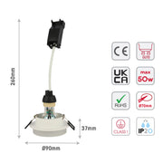 Size and certifications of Low-Glare GU10 Fixed Downlight - Opal Acrylic & Die-Cast Aluminum 143-04041