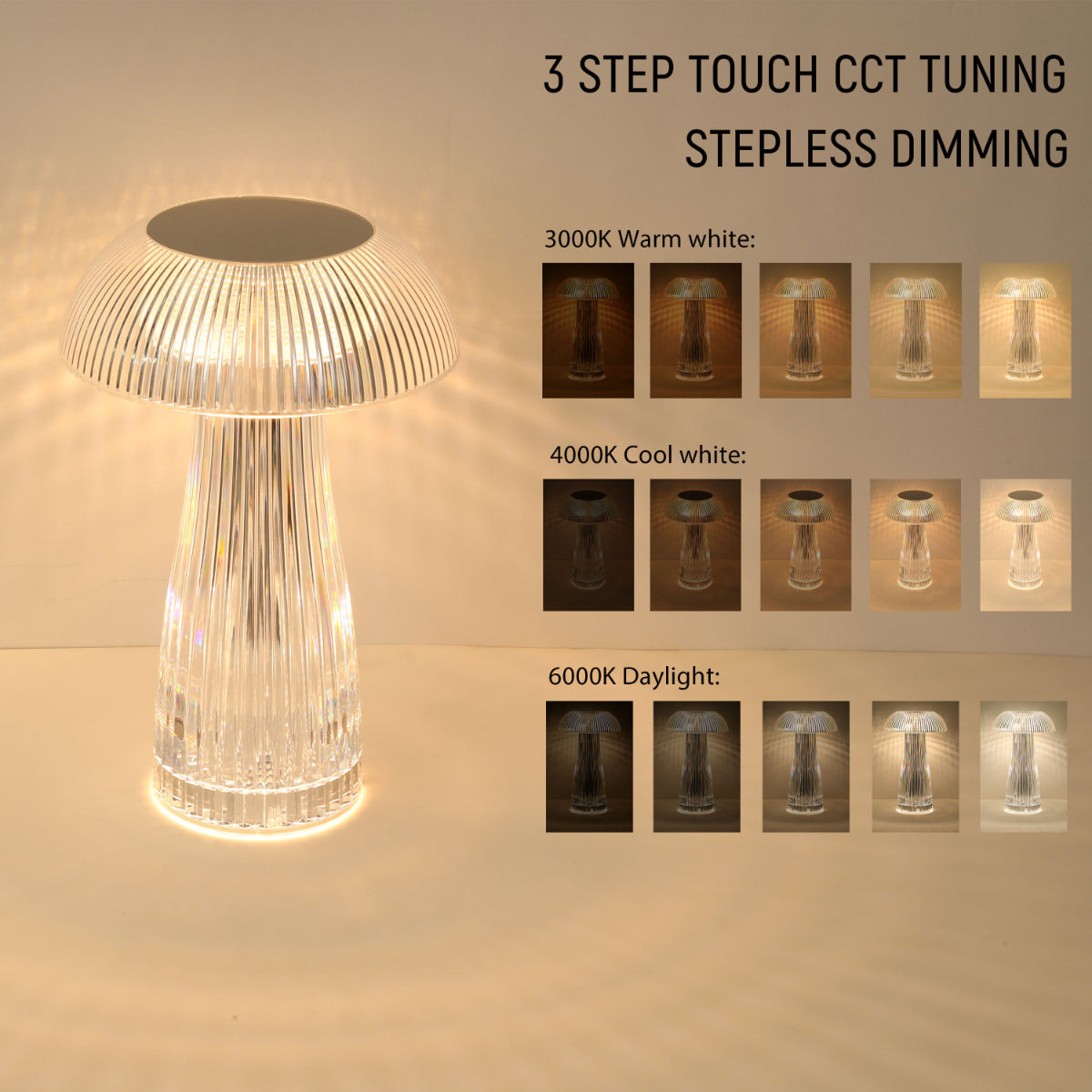 Lighting properties of Lumi Crystal Touch: Rechargeable Mushroom-Shaped LED Lamp 130-03716