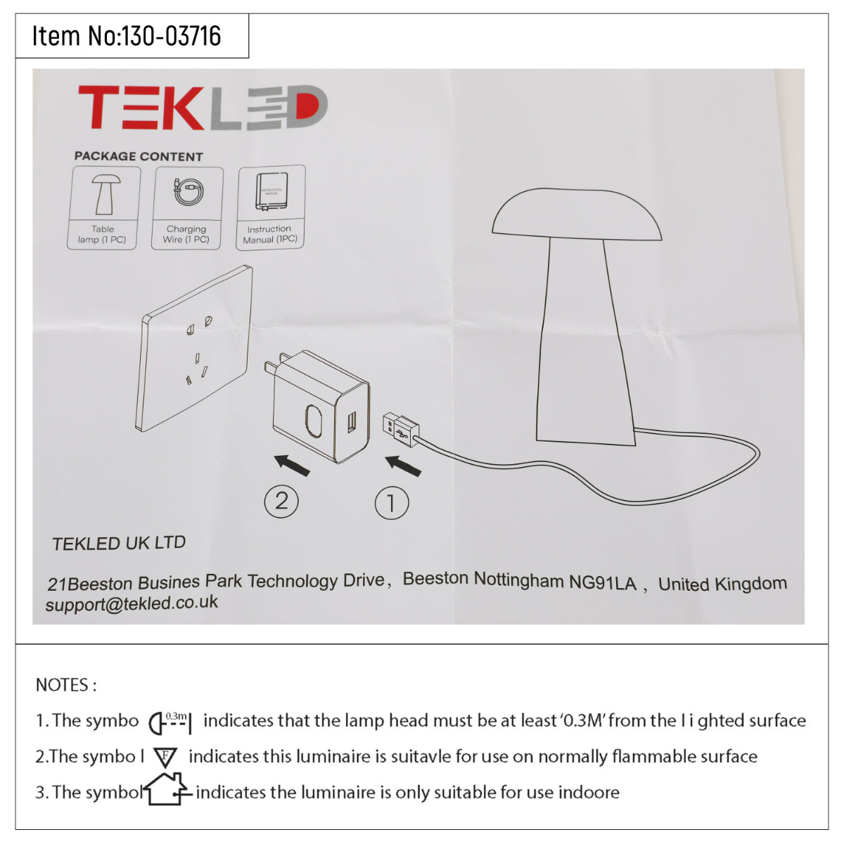 Technical specs of Lumi Crystal Touch: Rechargeable Mushroom-Shaped LED Lamp 130-03716