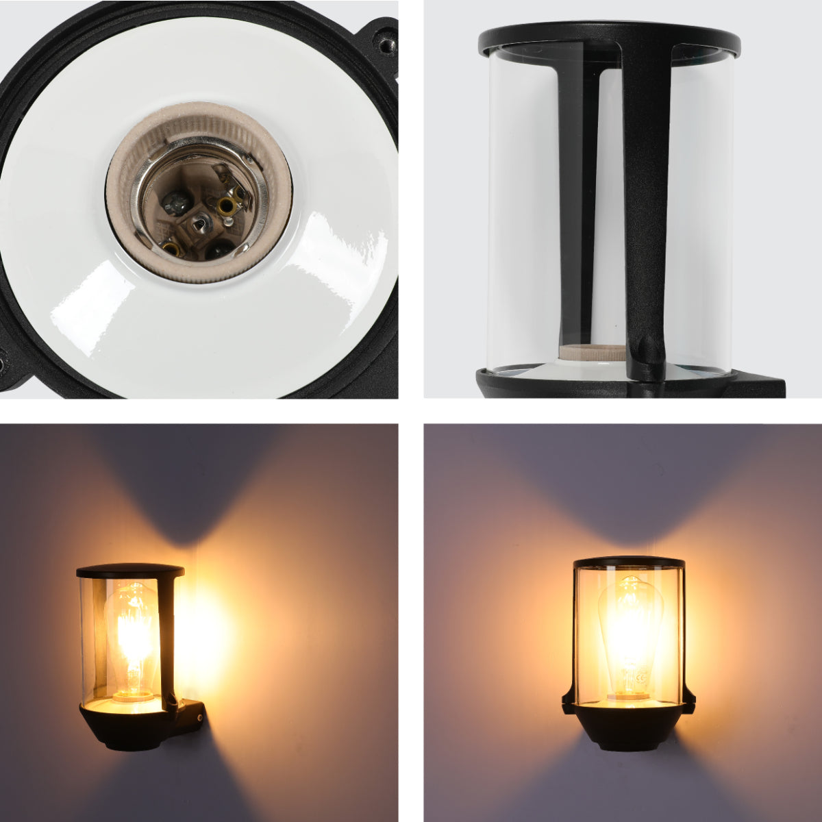 Close shots of Lux Vintage Classic Outdoor Wall Light Sconce IP54 Black 182-03423