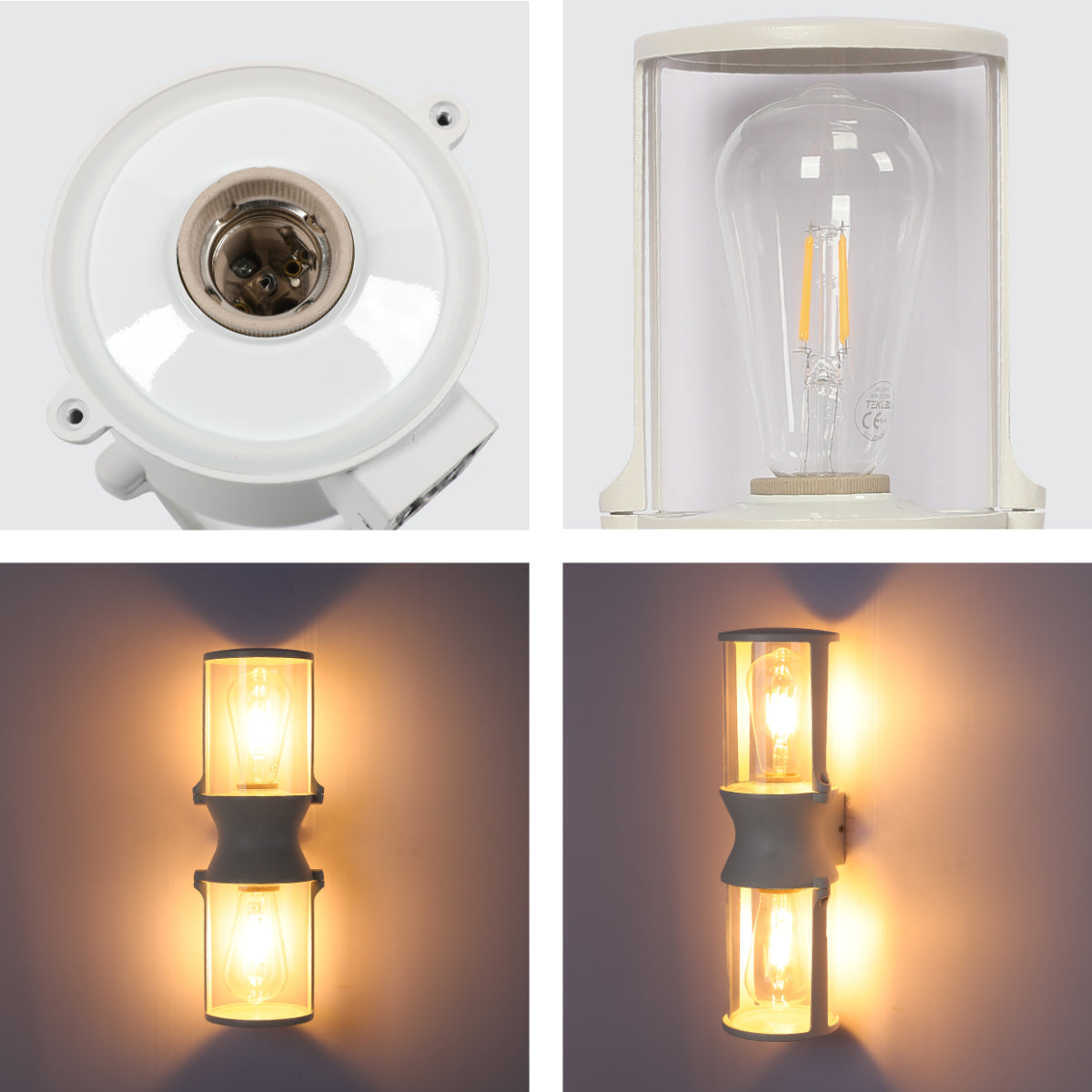 Close shots of Lux Vintage Classic Up Down Outdoor Wall Light IP54 White 182-03424