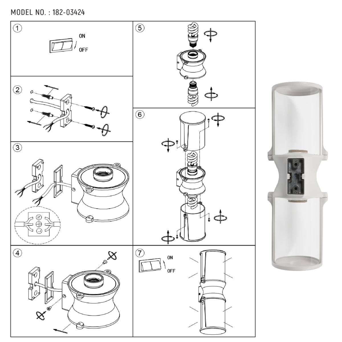 Technical specs of Lux Vintage Classic Up Down Outdoor Wall Light IP54 White 182-03424