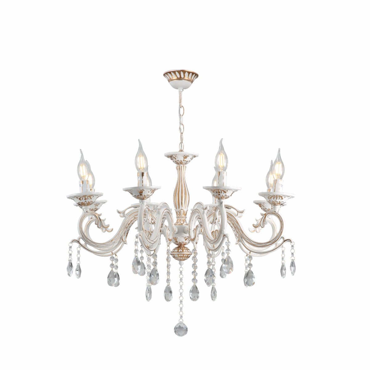 Main image of 8 Arm Chandelier Light Ceiling Light Traditional French Vintage Retro Candle Metal and Crystal Gold Aged Cream 8xE14 | TEKLED 159-17832
