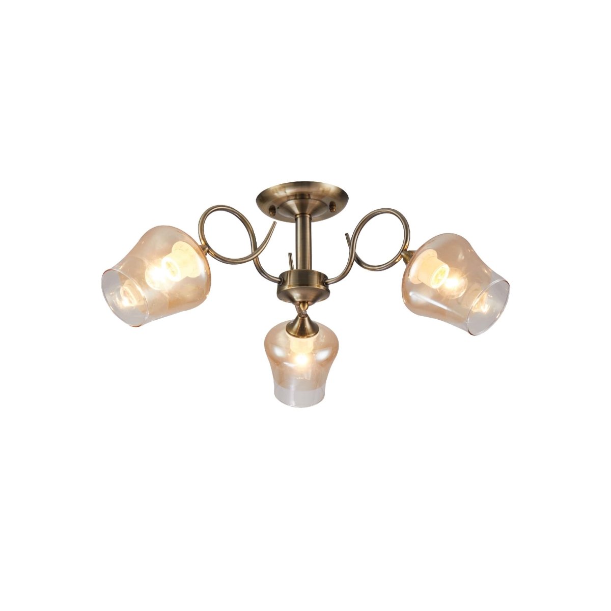Main image of Amber Bell Glass Antique Brass Metal Semi Flush Ceiling Light | TEKLED 159-17122