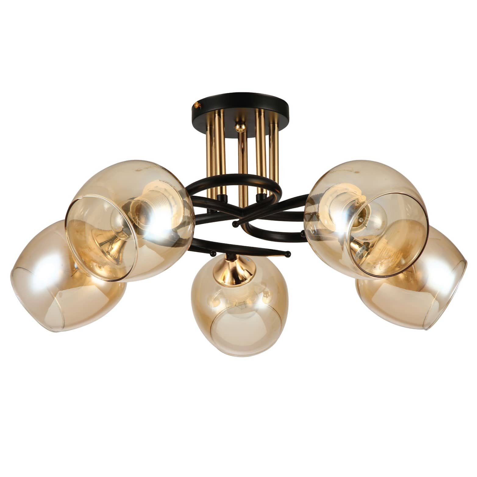 Main image of Amber Bell Glass Black Gold Metal Semi Flush Ceiling Light 159-17132 | TEKLED 159-17132