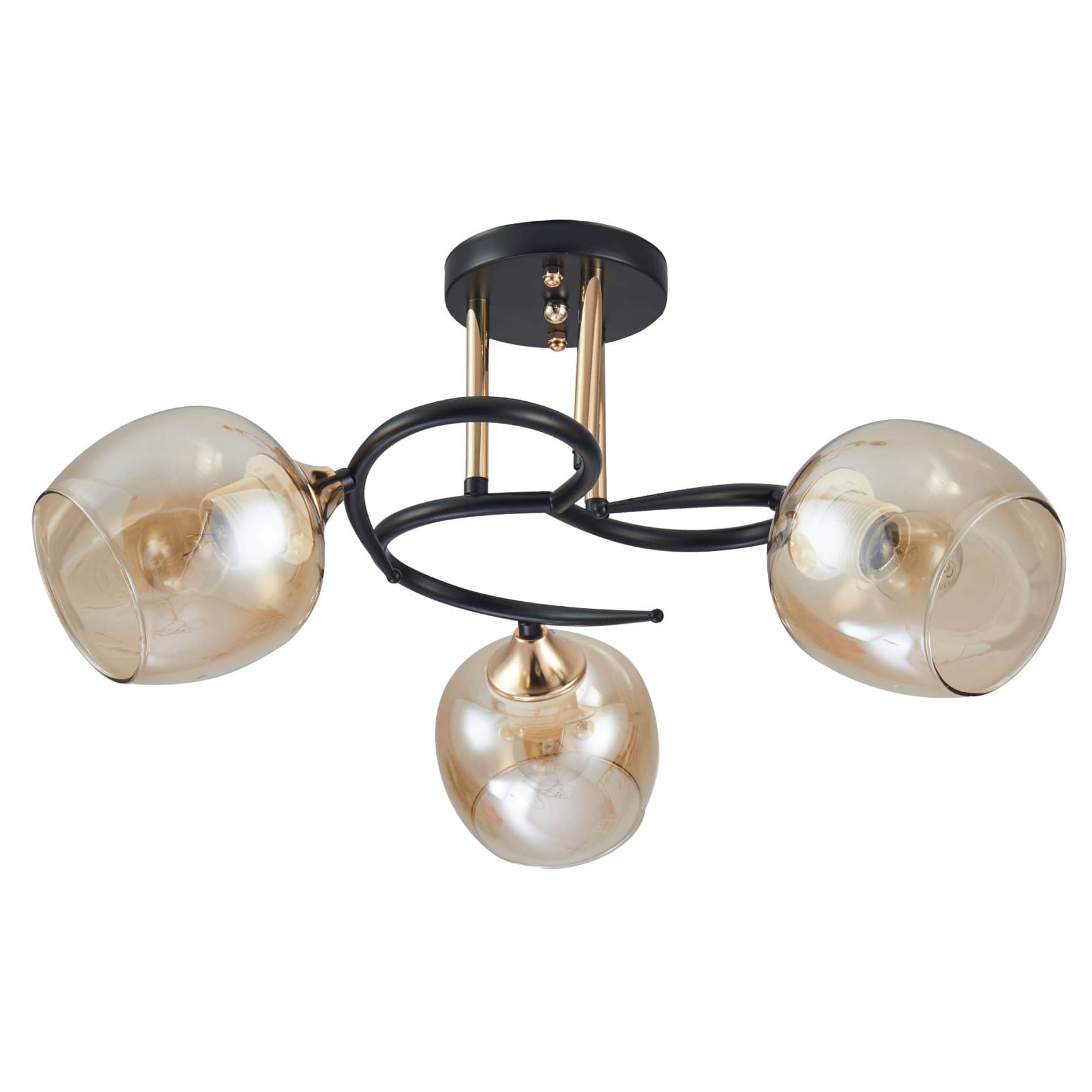 Main image of Amber Bell Glass Black Gold Metal Semi Flush Ceiling Light | TEKLED 159-17130