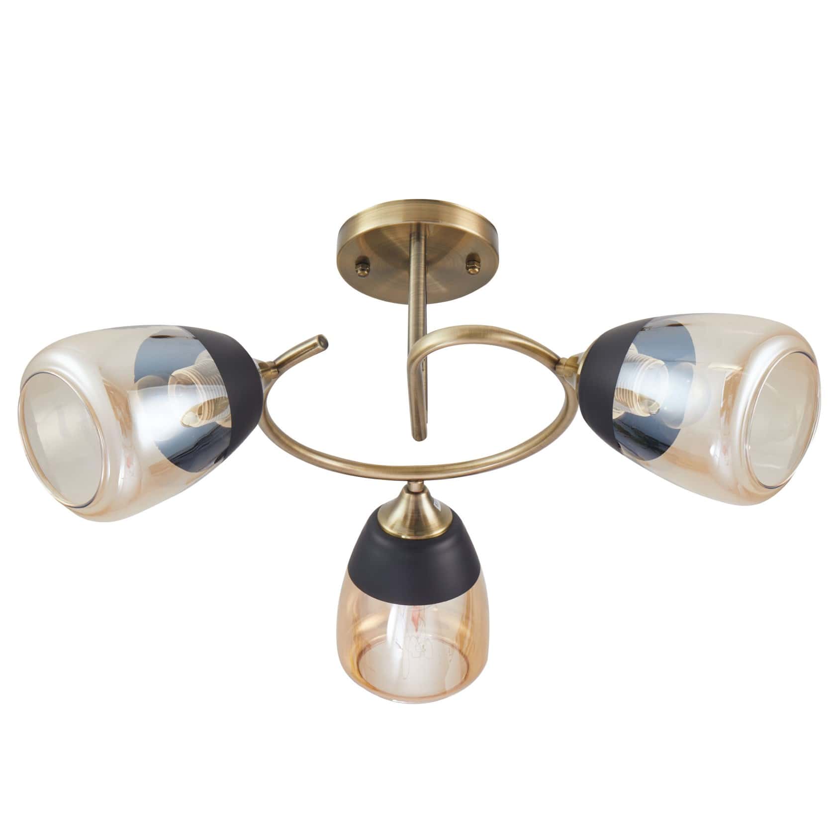 Main image of Amber Black Bell Glass Antique Brass Metal Spiral Semi Flush Ceiling Light 159-17158 | TEKLED 159-17158