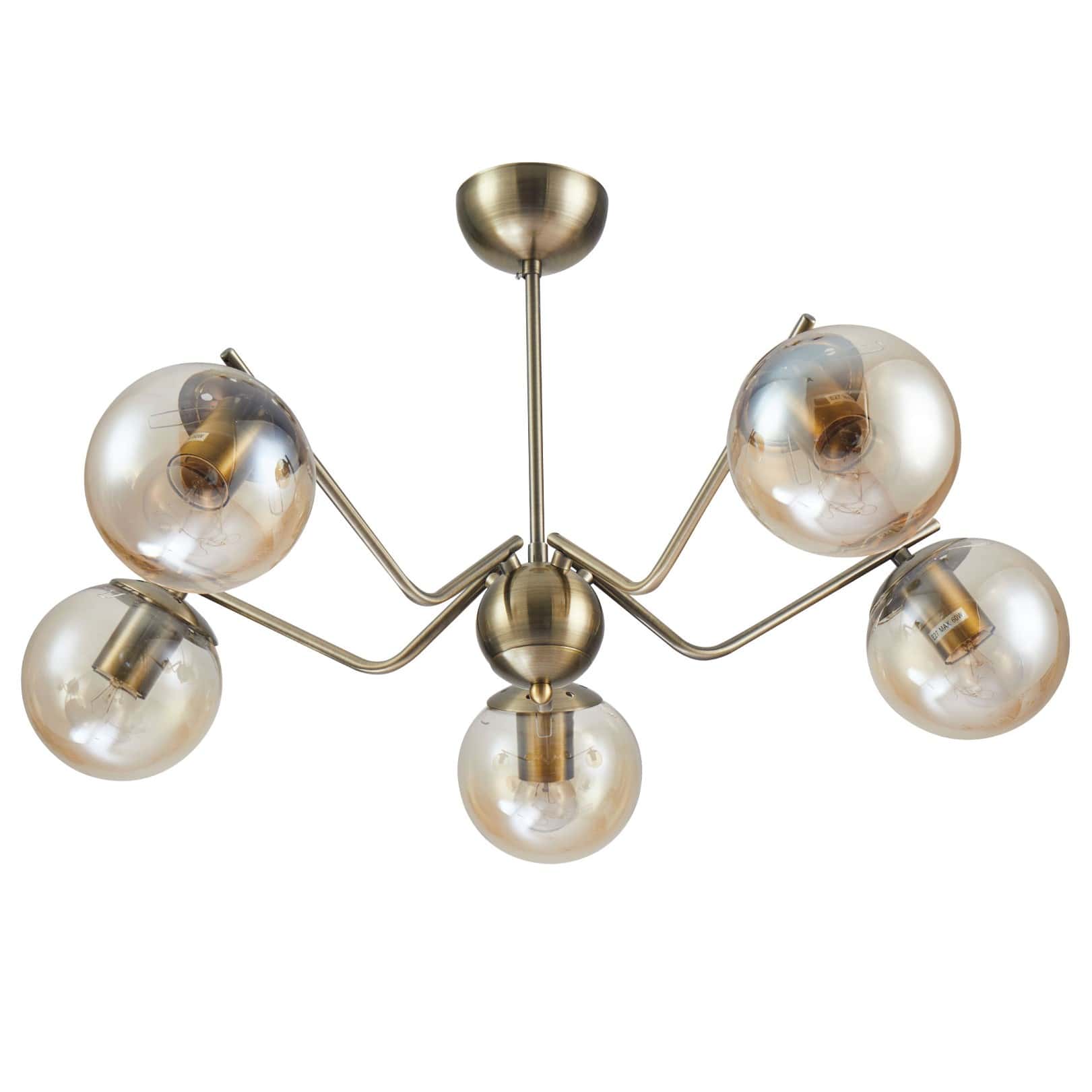 Main image of Amber Globe Glass Antique Brass Metal Spider Semi Flush Ceiling Light 159-17190 | TEKLED 159-17190