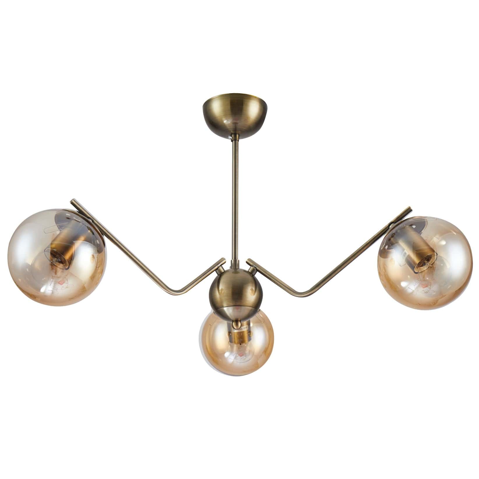 Main image of Amber Globe Glass Antique Brass Metal Spider Semi Flush Ceiling Light | TEKLED 159-17188