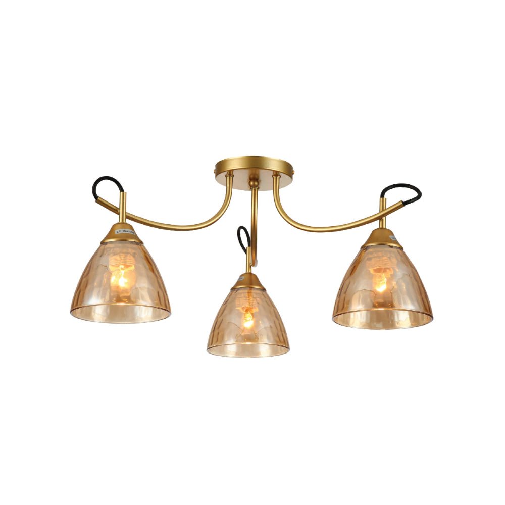 Main image of Amber Cone Glass Gold Semi Flush Ceiling Light E27 | TEKLED 159-17640