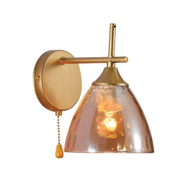 Main image of Amber Cone Glass Gold Wall Light E27 Pull Down Switch | TEKLED 151-19772