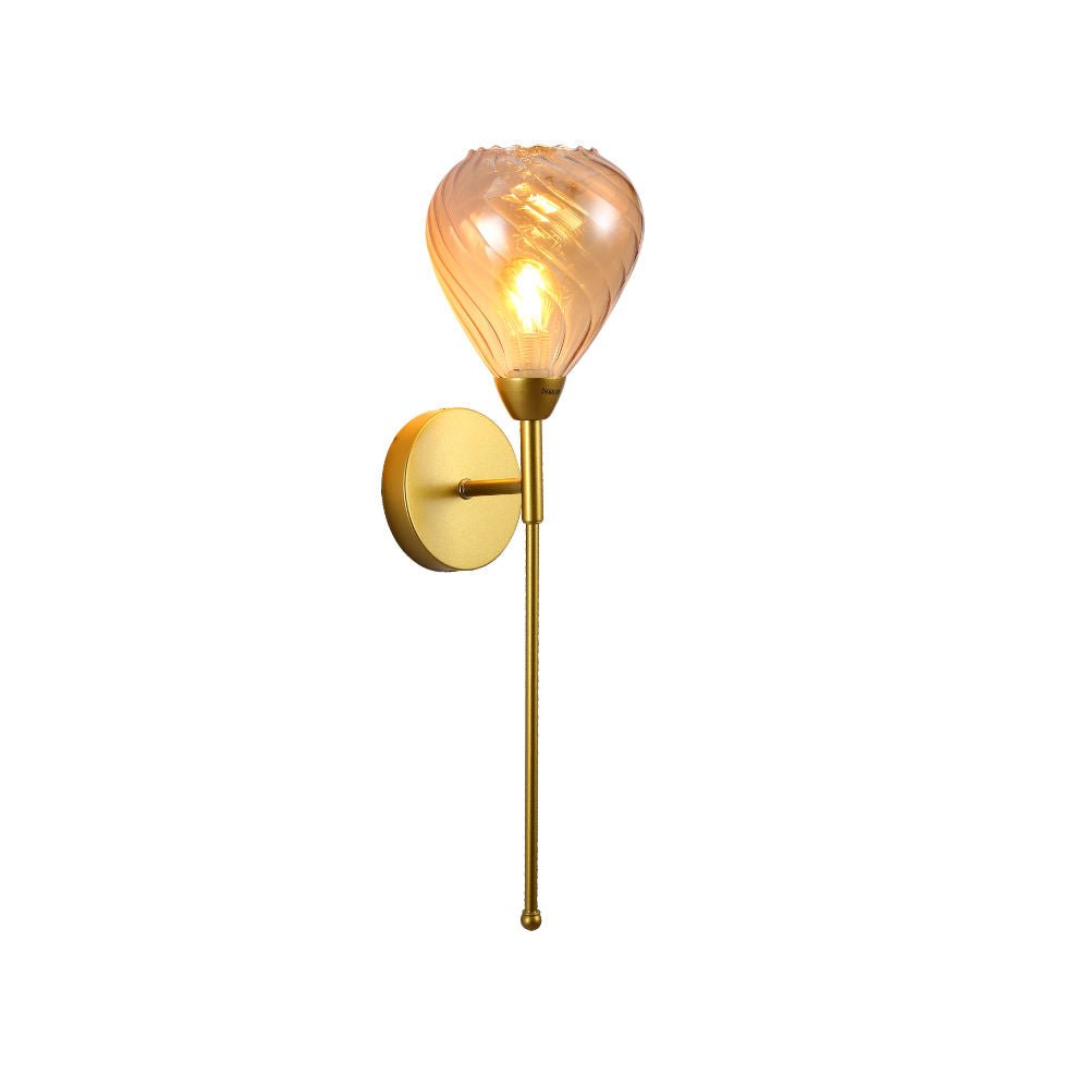Main image of Amber Cone Patterned Glass Gold Metal Sconce Wall Light with E14 Fitting | TEKLED 150-18328
